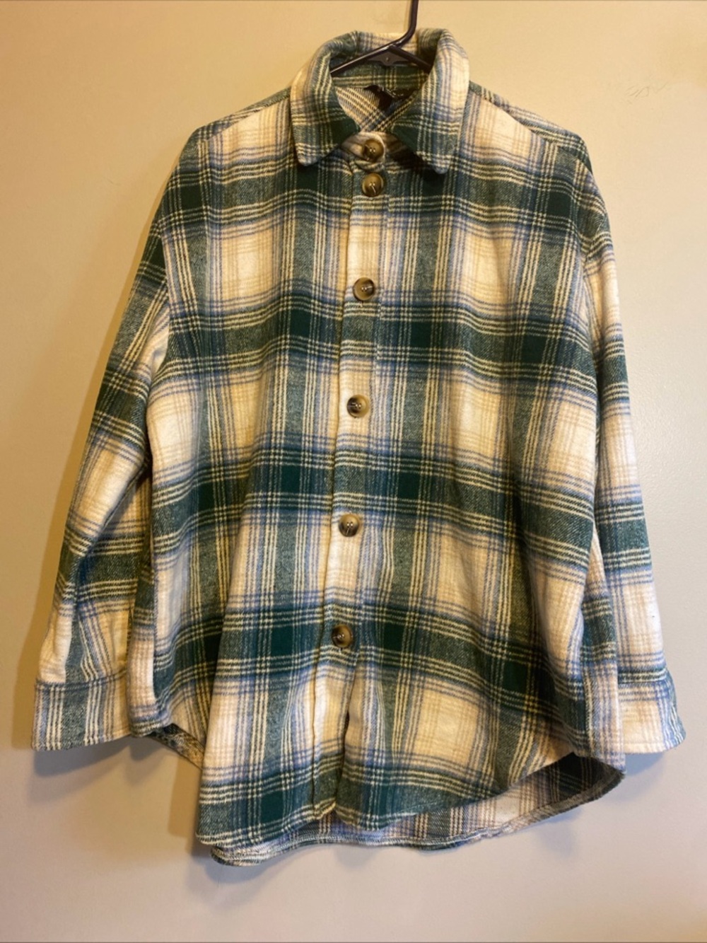NEW LOOK Women’s Sz 12 Plaid Button Front Shirt Brushed Checker Green‎